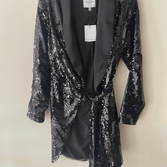 Gibson Latimer Black Sequin Knit Coordinating Long Sleeve Satin Contrast Blazer - Picture 8 of 10